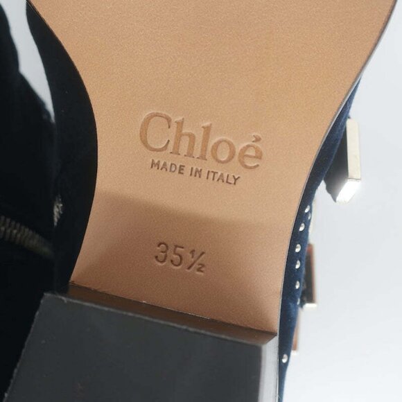 Chloe Susanna Studded Velvet Ankle Boots Navy Size 35.5 Buckle Booties NEW - Picture 11 of 11